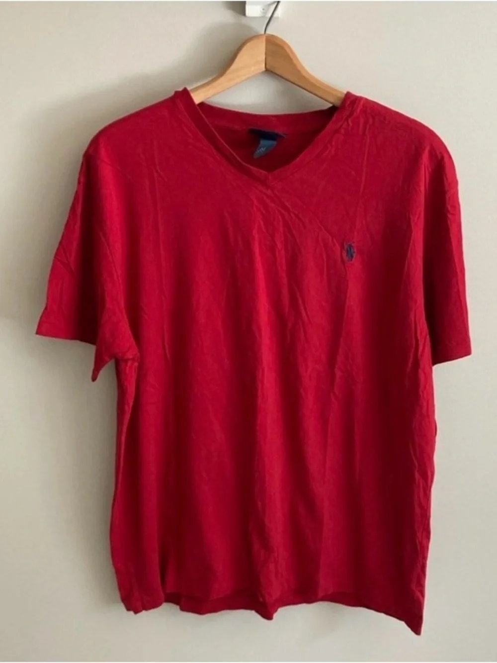 Polo by Ralph Lauren Red V‑Neck Short Sleeve Tee Navy Pony, Men’s Size Large